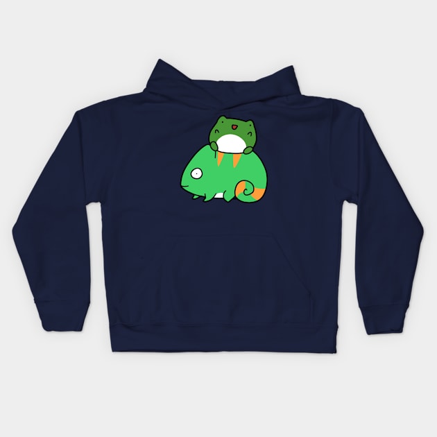 Chameleon and Little Frog Kids Hoodie by saradaboru